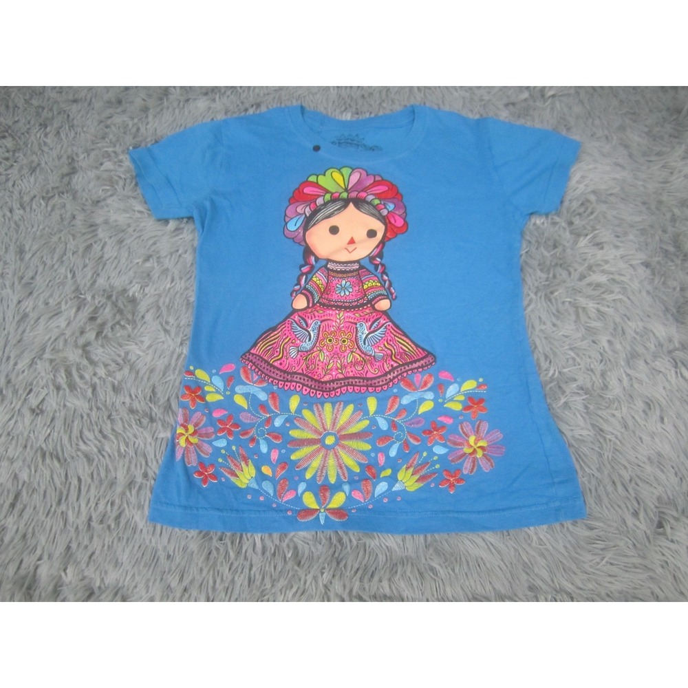 No Problem Mexico Shirt Womens Small Blue Mexican Doll Graphic Glitter Cute‎